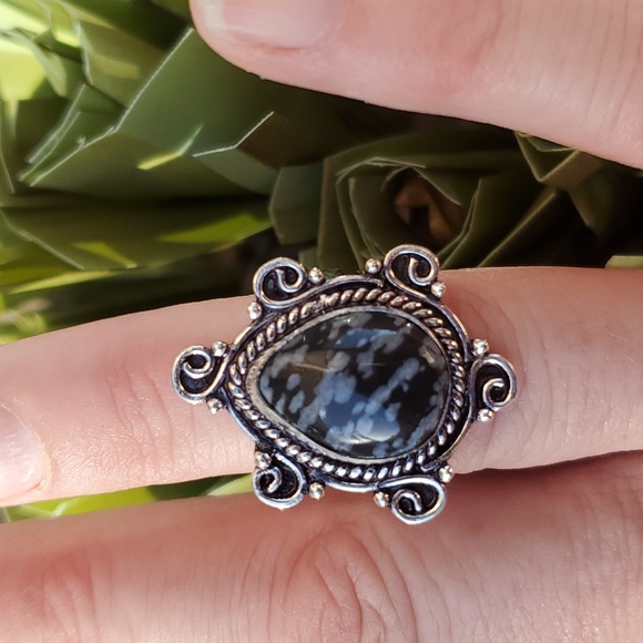 New Snowflake Obsidian 925 Silver Ring. - Picture 7 of 8